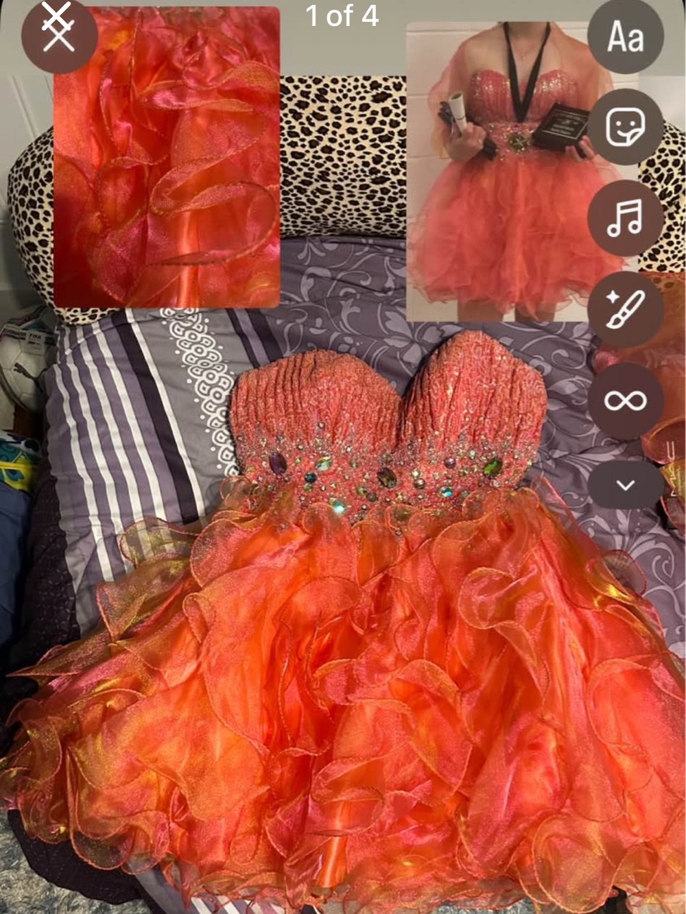 Girls Orange Ruffled Party Dress with Beaded Bodice